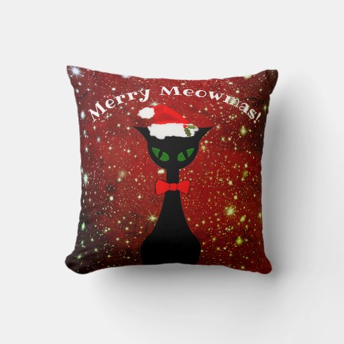 Merry Meowmas Mid Century Modern Christmas Throw Pillow
