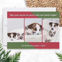 Merry Meows Funny Dog Cat Photo Christmas Holiday Card