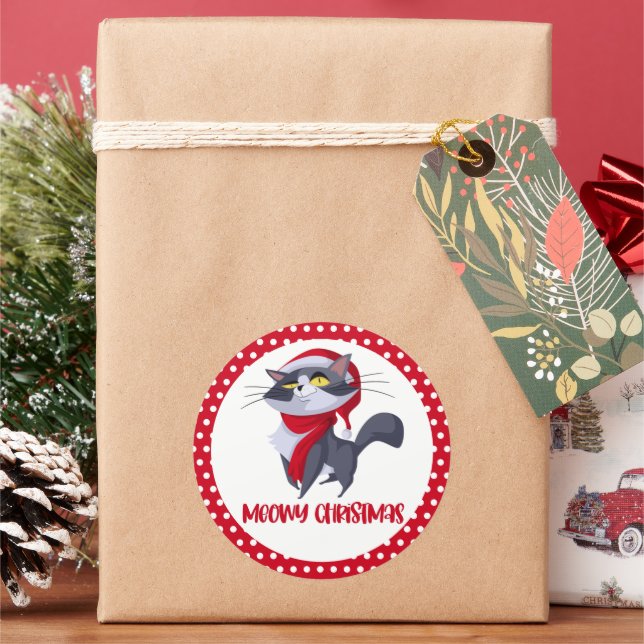 Merry Meowy Christmas Cat Sticker (Holiday)