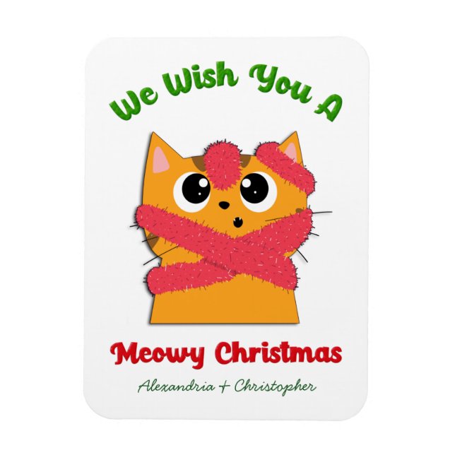 Merry Meowy Christmas Pet Cat Holiday Personalize Magnet (Vertical)