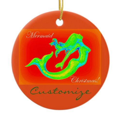 Merry Mermaid Christmas  customized Ceramic Ornament