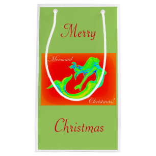 Merry Mermaid Christmas mistletoe Small Gift Bag