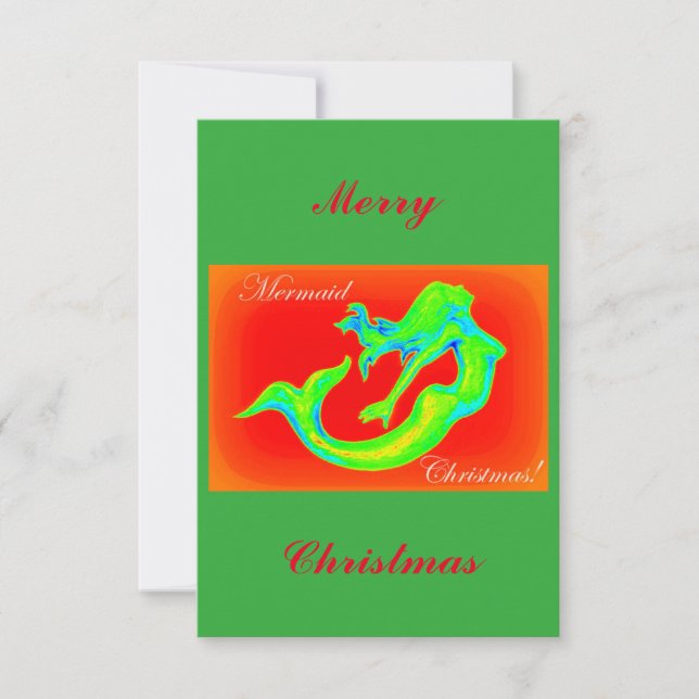 Merry Mermaid Christmas red/green Invitation (Front)