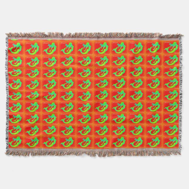 merry mermaid christmas red/green throw blanket (Front)