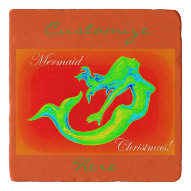 merry mermaid christmas red/green trivet (Front)