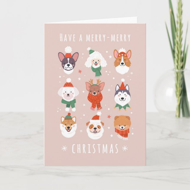 Merry-Merry Christmas Dogs Holiday Card (Front)