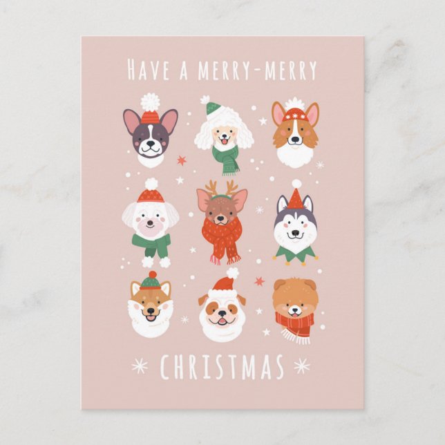 Merry-Merry Christmas Dogs Holiday Postcard (Front)