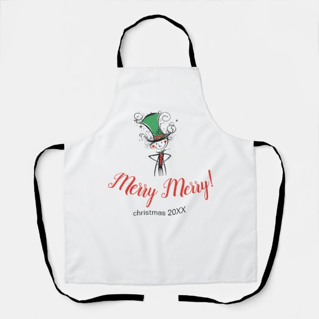 "Merry Merry" Christmas Elf Holiday Chef 's Apron (Front)