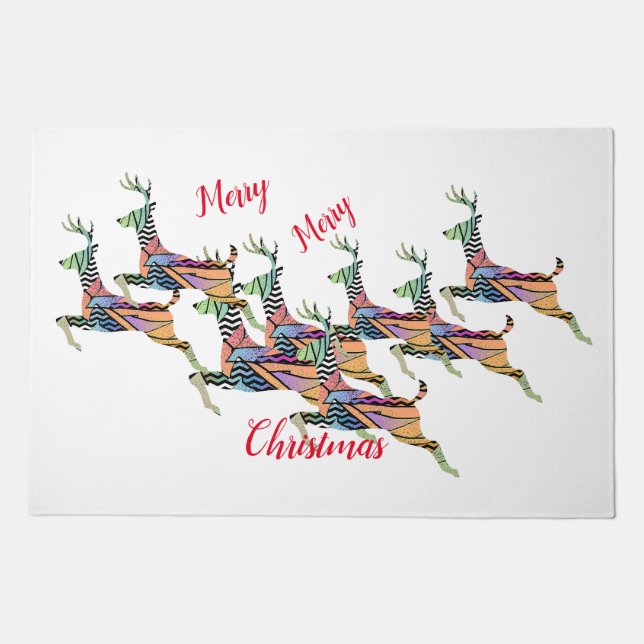 Merry Merry Christmas Leaping Deer  Doormat (Front)