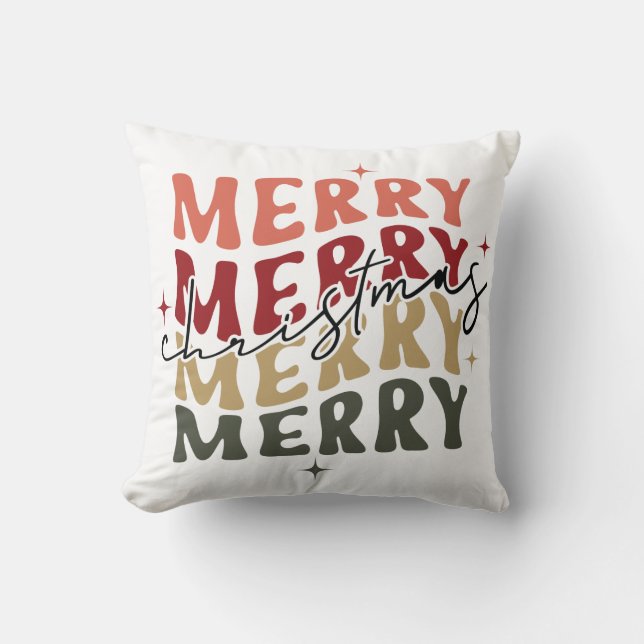 Merry Merry Christmas Matching Family Throw Pillow (Front)