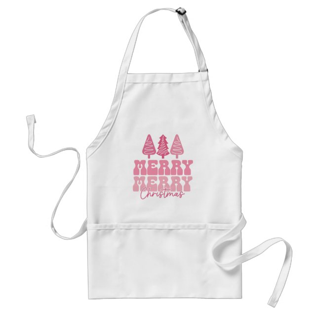 Merry Merry Christmas - Pink Holiday Design Adult Apron (Front)