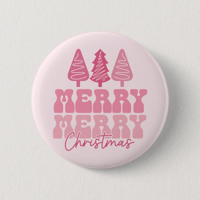Merry Merry Christmas - Pink Holiday Design Button (Front)