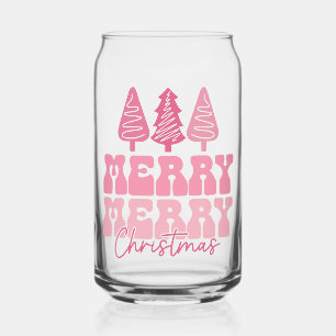 Merry Merry Christmas - Pink Holiday Design Can Glass