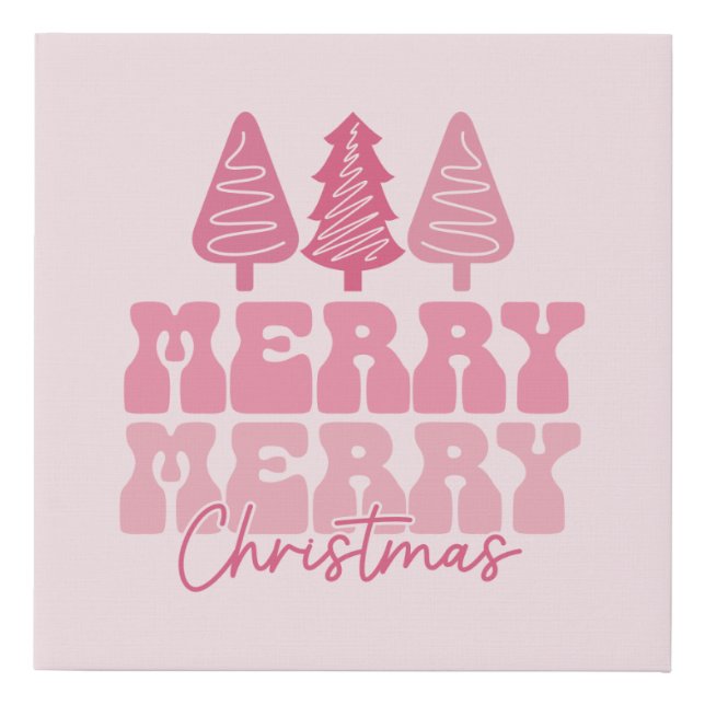 Merry Merry Christmas - Pink Holiday Design Faux Canvas Print (Front)