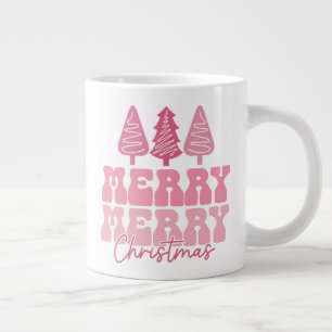 Merry Merry Christmas - Pink Holiday Design Giant Coffee Mug