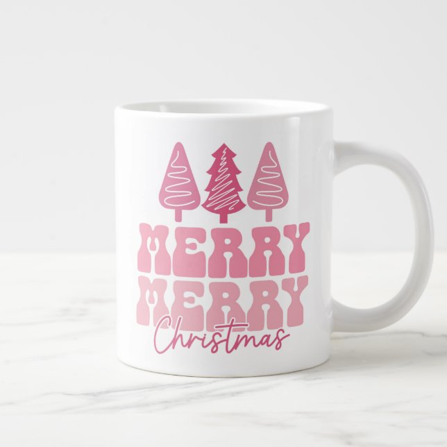 Merry Merry Christmas - Pink Holiday Design Giant Coffee Mug (Right)