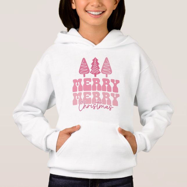 Merry Merry Christmas - Pink Holiday Design Hoodie (Front)
