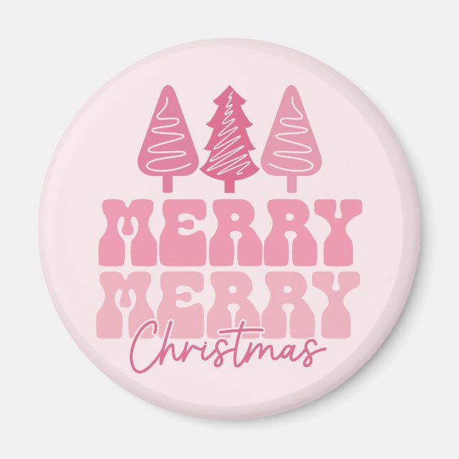 Merry Merry Christmas - Pink Holiday Design Magnet (Front)