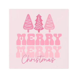 Merry Merry Christmas - Pink Holiday Design Metal Print