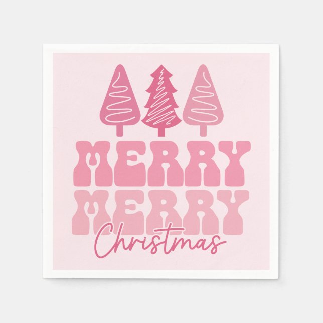 Merry Merry Christmas - Pink Holiday Design Napkins (Front)