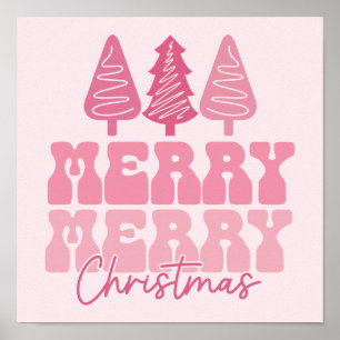 Merry Merry Christmas - Pink Holiday Design Poster