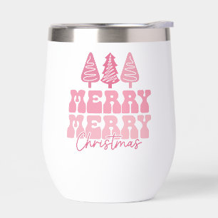 Merry Merry Christmas - Pink Holiday Design Thermal Wine Tumbler