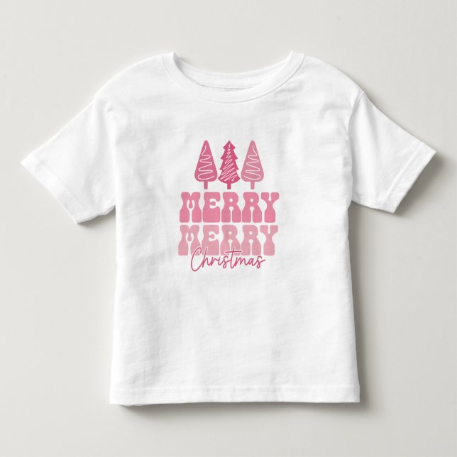 Merry Merry Christmas - Pink Holiday Design Toddler T-shirt (Front)