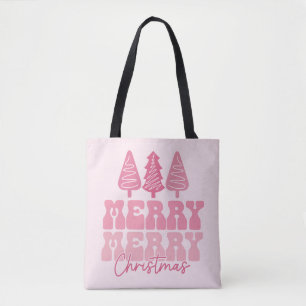 Merry Merry Christmas - Pink Holiday Design Tote Bag