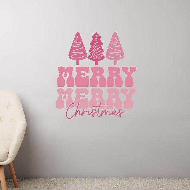 Merry Merry Christmas - Pink Holiday Design Wall Decal (Living Room 2)
