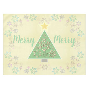 "Merry Merry" Christmas Tree & Snowflakes Tablecloth
