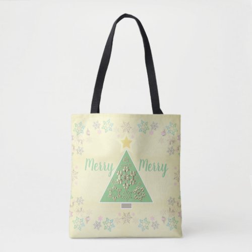 Merry Merry Christmas Tree  Snowflakes     Tote Bag