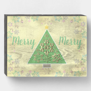 "Merry Merry" Christmas Tree & Snowflakes Wooden Box Sign