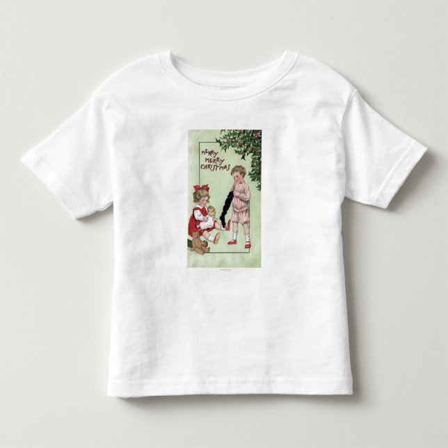 Merry Merry ChristmasKids with Toys by Tree Toddler T-shirt (Front)