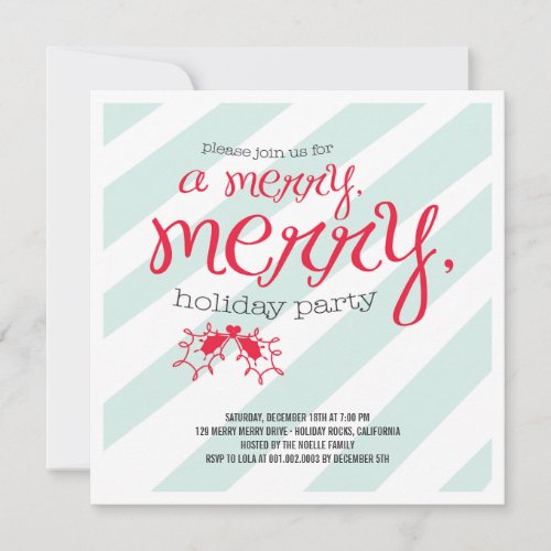 Merry Merry Holly Berries Holiday Party Invitation