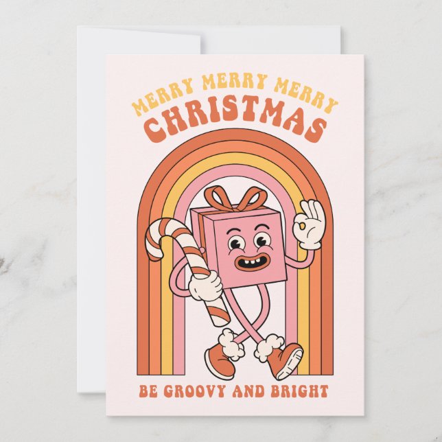 Merry Merry Merry Christmas - Be Groovy and Bright Holiday Card (Front)