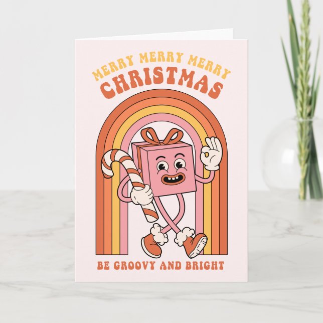Merry Merry Merry Christmas - Be Groovy and Bright Holiday Card (Front)