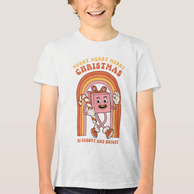 Merry Merry Merry Christmas - Be Groovy and Bright Tri-Blend Shirt (Front)