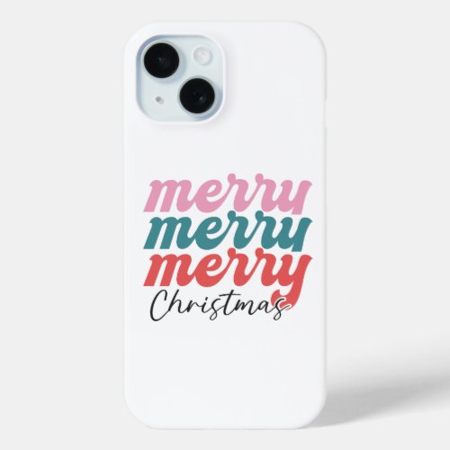 merry merry merry christmas multicolored font iPhone 15 case