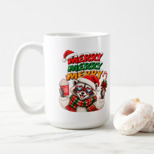 Merry Merry Merry Christmas Raccoon Hot Cocoa Coffee Mug