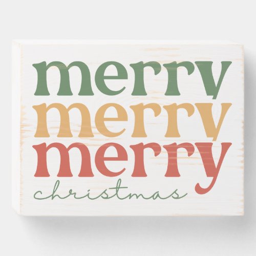 Merry Merry Merry Christmas Red Gold Green  Wooden Box Sign