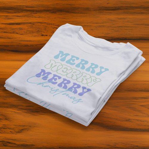 Merry Merry Merry Christmas Retro Typography T_Shirt