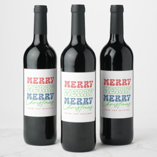 Merry Merry Merry Christmas retro typography Wine Label