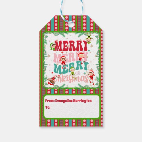 Merry Merry Merry Christmas with Elf Children Gift Tags