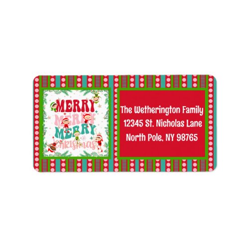 Merry Merry Merry Christmas with Elf Children Label