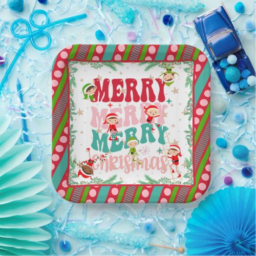 Merry Merry Merry Christmas with Elf Children Paper Plates