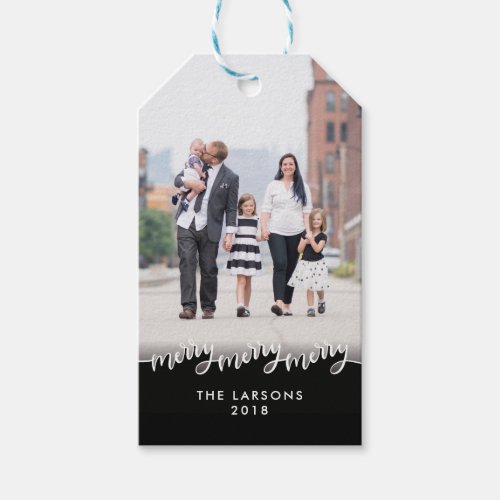 Merry Merry Merry Hand_Lettered Photo Holiday Gift Tags