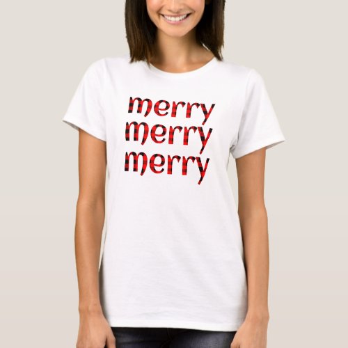 Merry Merry Merry Saying Buffalo Plaid T_Shirt