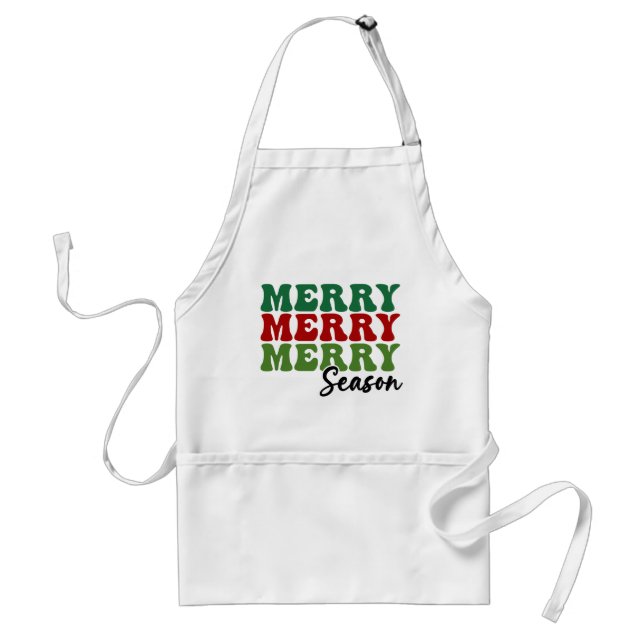 Merry Merry Merry Season - Retro Holiday Art Adult Apron (Front)