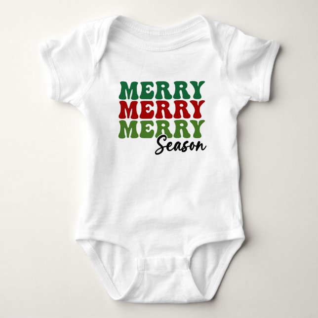 Merry Merry Merry Season - Retro Holiday Art Baby Bodysuit (Front)