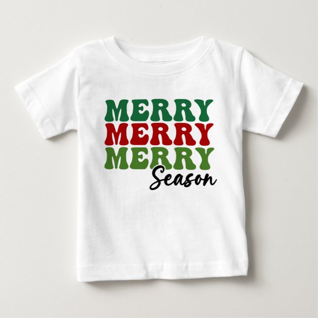 Merry Merry Merry Season - Retro Holiday Art Baby T-Shirt (Front)